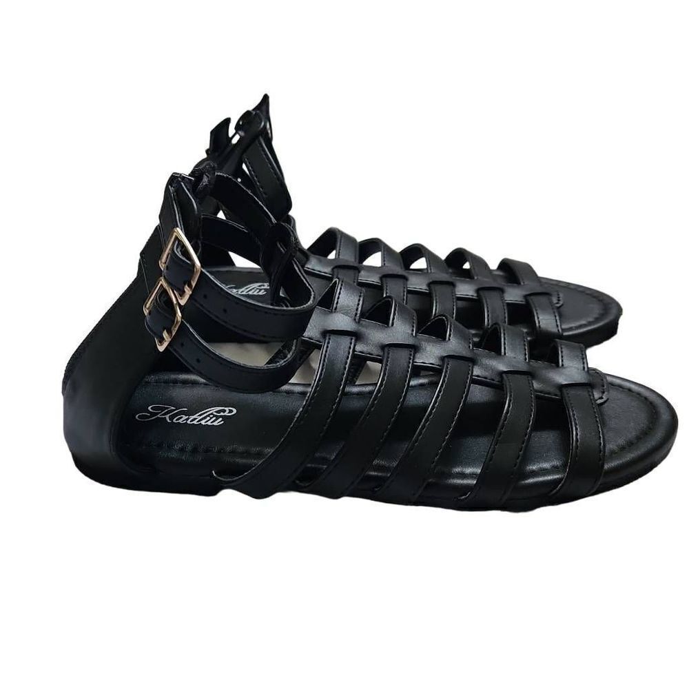 Katliu Ladies Black Zip Up Gladiator Sandals - Size 36